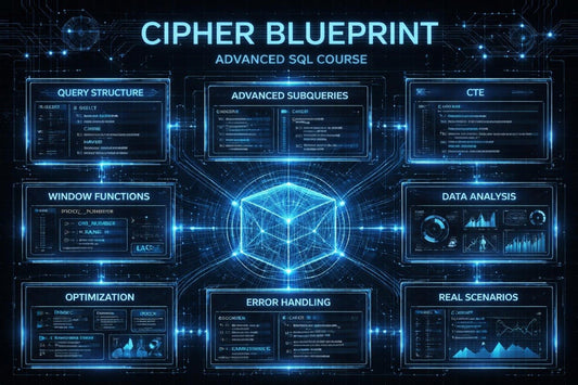 Holographic display of an advanced SQL course blueprint with various topics.