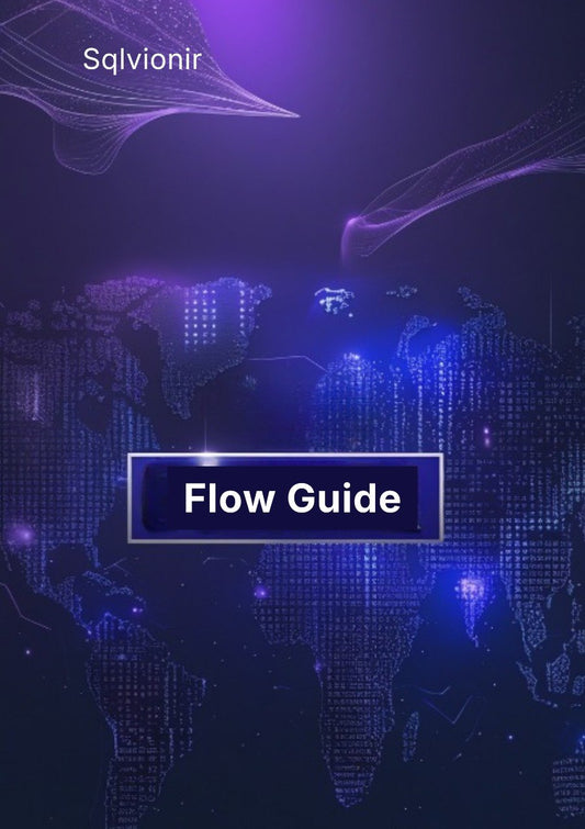 World map with digital elements and 'Flow Guide' text on a dark background