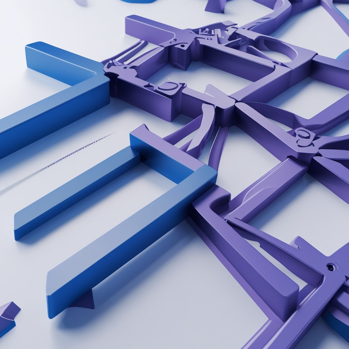 Close-up of blue and purple geometric shapes on a white background
