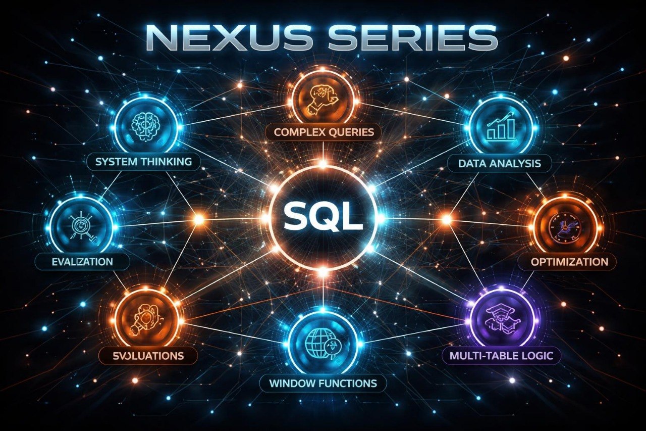 Diagram of the Nexus Series with SQL at the center and related concepts around it on a dark background.